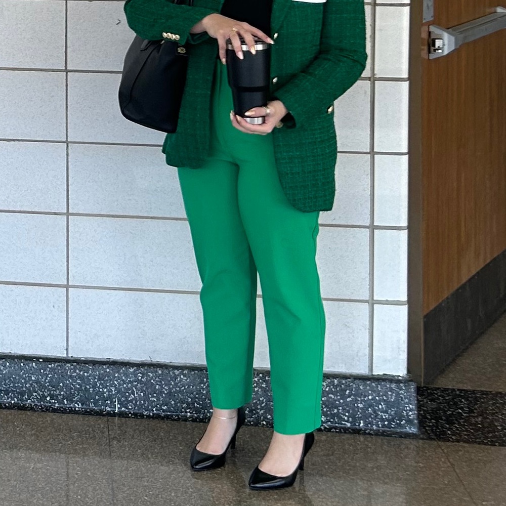 Pleated Emerald Green High Waisted Zara Trousers